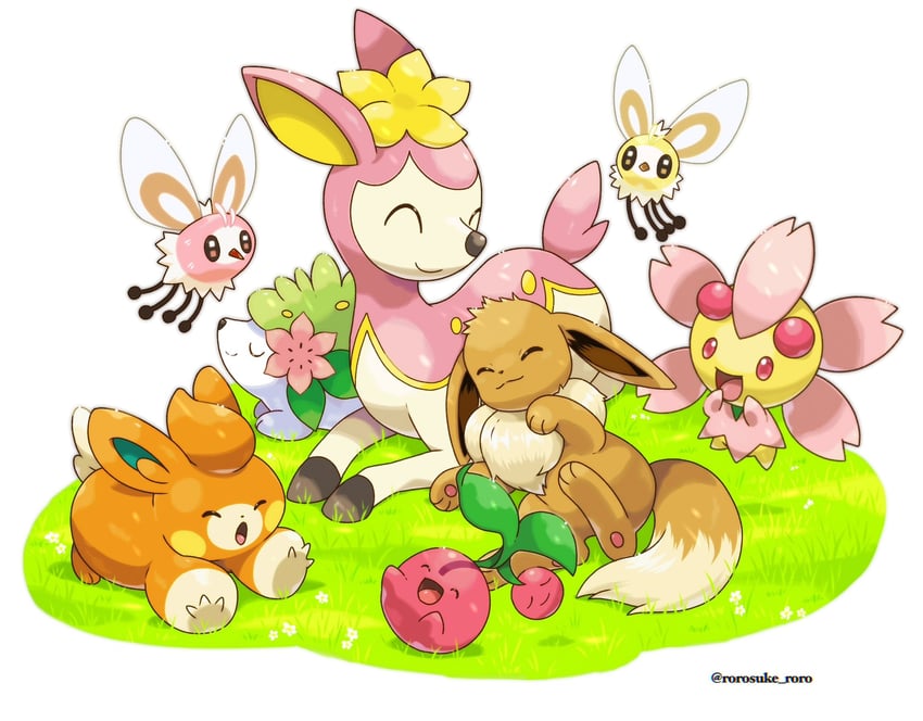 eevee, shaymin, cutiefly, pawmi, deerling, and 2 more (pokemon) drawn by rorosuke
