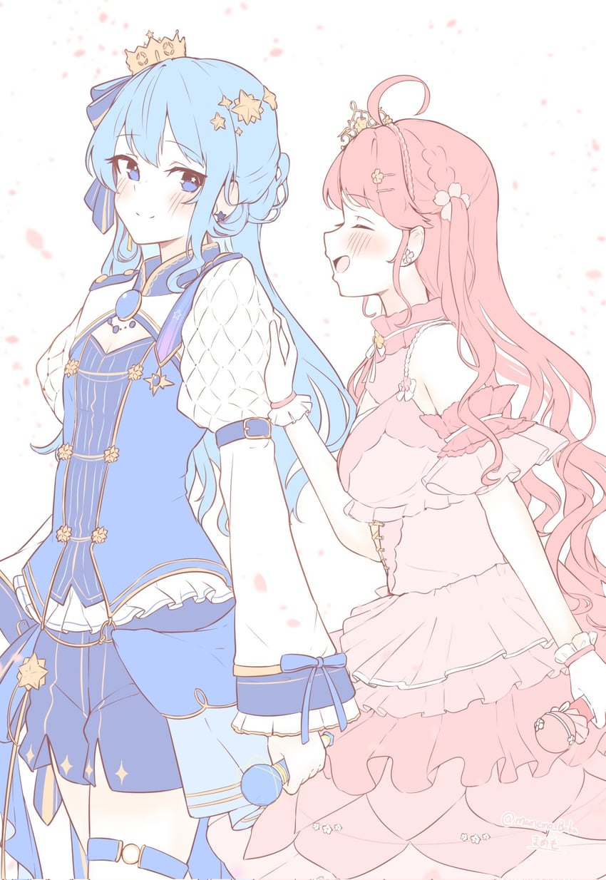hoshimachi suisei and sakura miko (hololive) drawn by mamemo_baka
