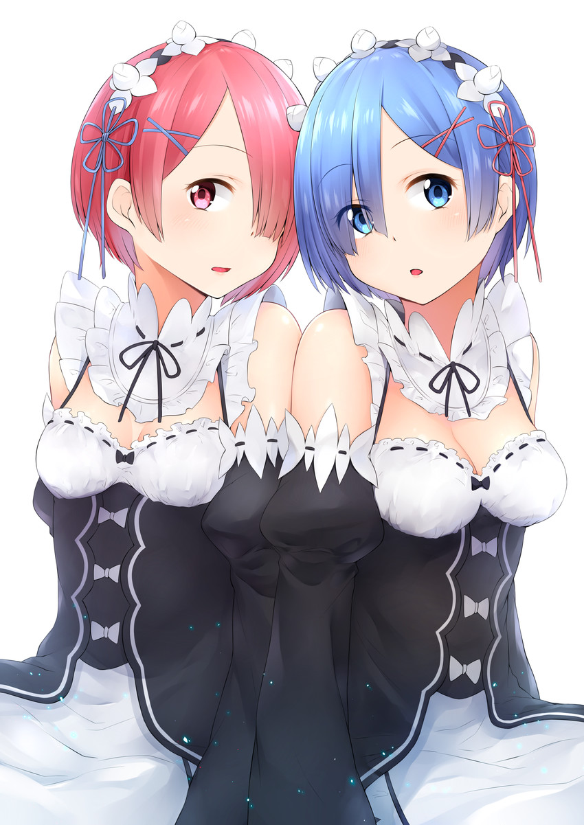rem and ram (re:zero kara hajimeru isekai seikatsu) drawn by hoshimiya_aki