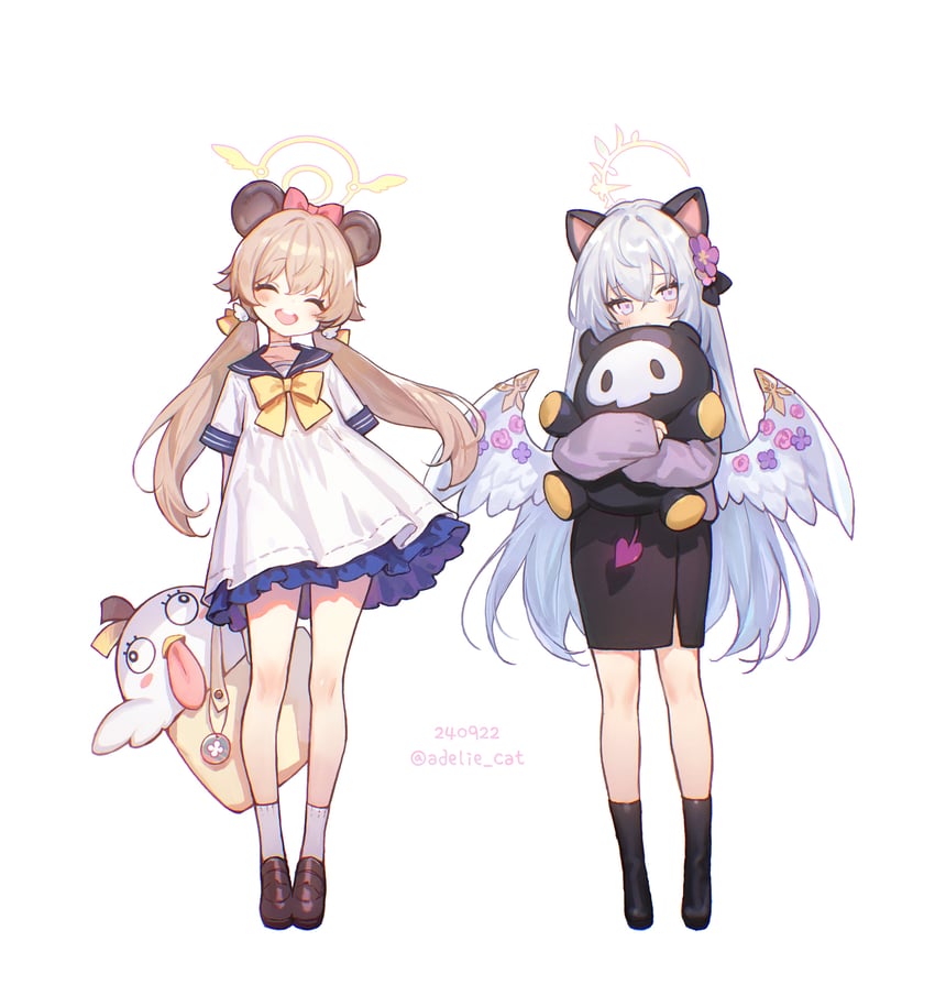 hifumi, azusa, peroro, and skullman (blue archive) drawn by adelie_cat