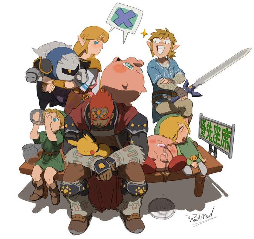 link, princess zelda, kirby, pichu, meta knight, and 3 more (pokemon and 8 more) drawn by assemblerones