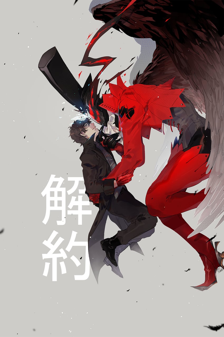 amamiya ren, joker, and arsene (persona and 1 more) drawn by mallius