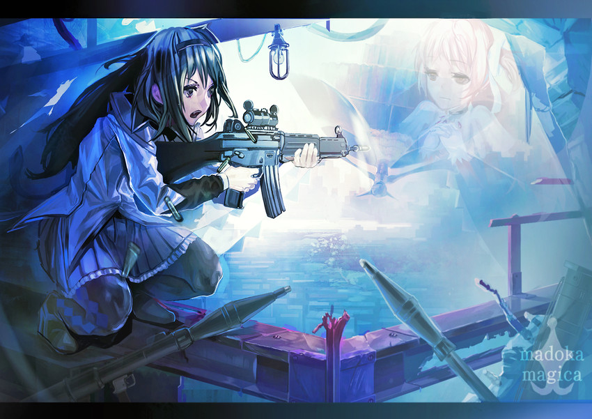 akemi homura, kaname madoka, and walpurgisnacht (mahou shoujo madoka magica) drawn by ramudayajirushi