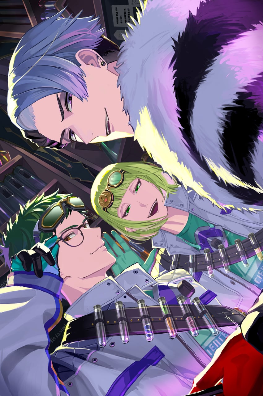 rook hunt, trey clover, and divus crewel (twisted wonderland) drawn by chikuwa_glasses
