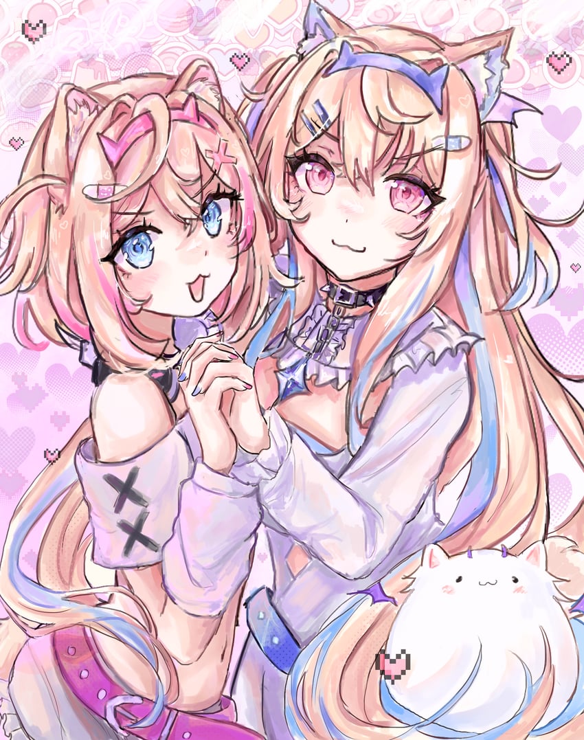 fuwawa abyssgard, mococo abyssgard, and perroccino (hololive and 1 more) drawn by akari_(akariimia)