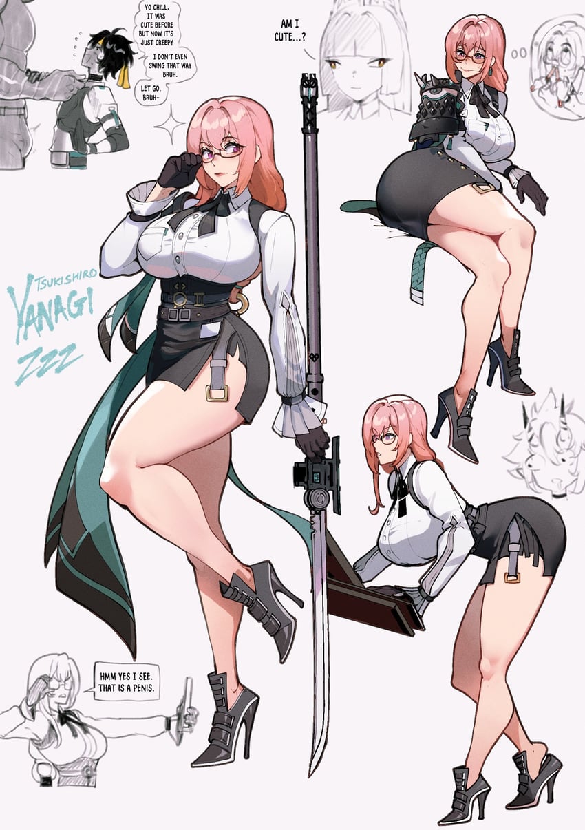 hoshimi miyabi, tsukishiro yanagi, soukaku, and asaba harumasa (zenless zone zero and 1 more) drawn by nyantcha