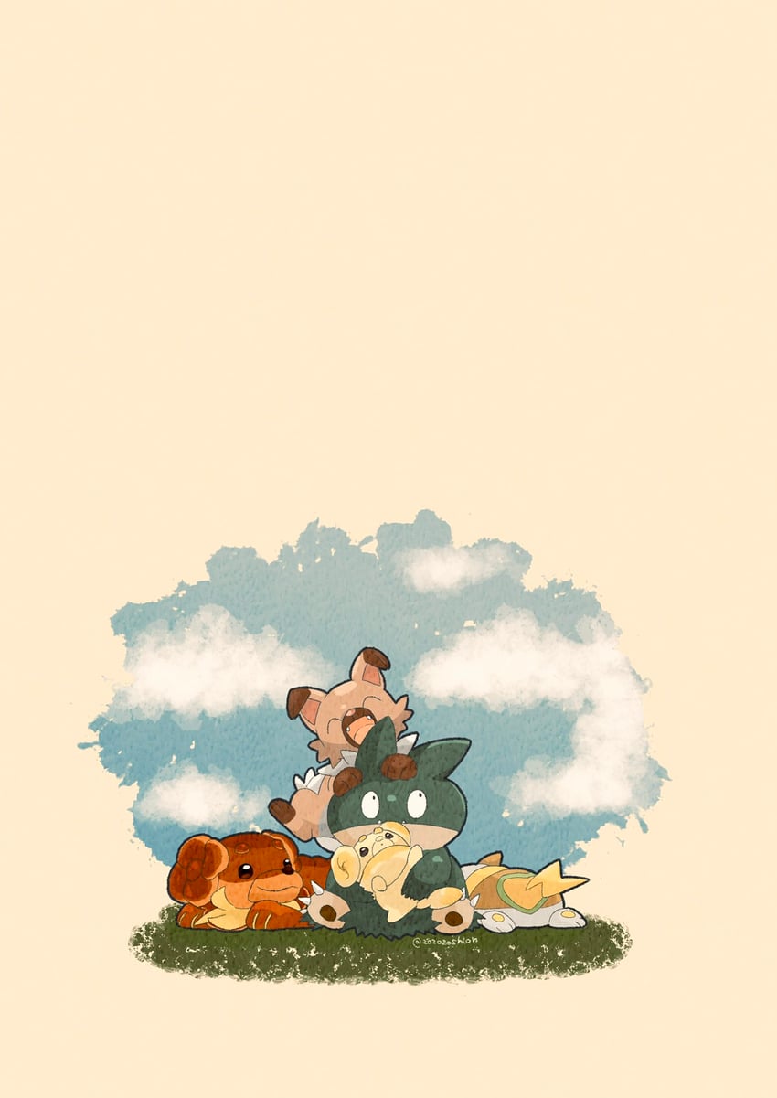 yamper, munchlax, rockruff, fidough, and dachsbun (pokemon) drawn by zozozoshion