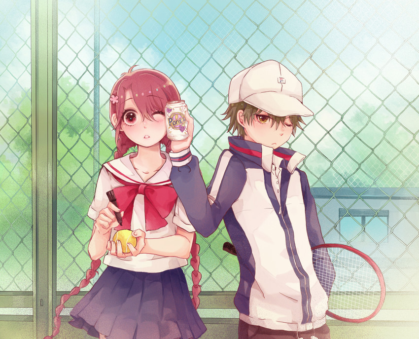 echizen ryooma and ryuuzaki sakuno (tennis no ouji-sama) drawn by +1_(yakusoku0722)