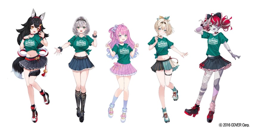 ookami mio, shirogane noel, kazama iroha, himemori luna, and kureiji ollie (hololive and 1 more) drawn by hinakisara