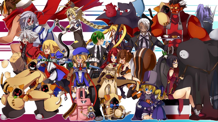 makoto nanaya, noel vermillion, ragna the bloodedge, nu-13, rachel alucard, and 18 more (blazblue) drawn by uzukinoko