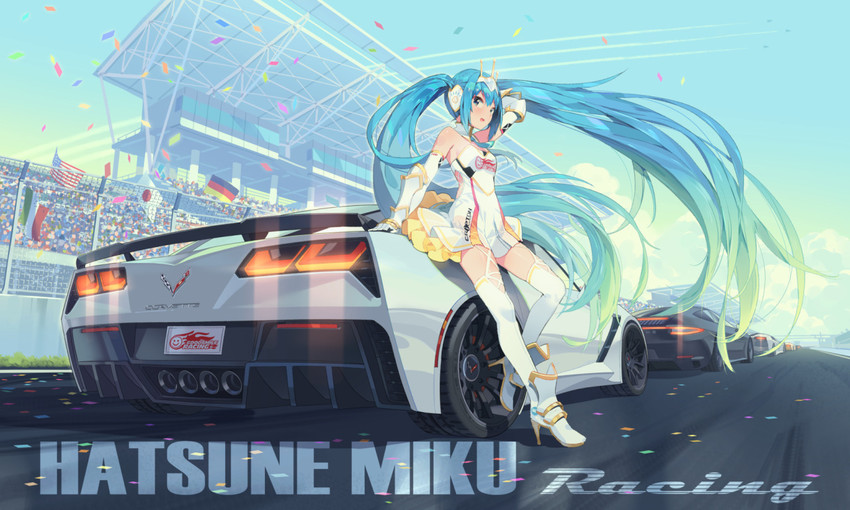hatsune miku and racing miku (vocaloid and 1 more) drawn by ddal