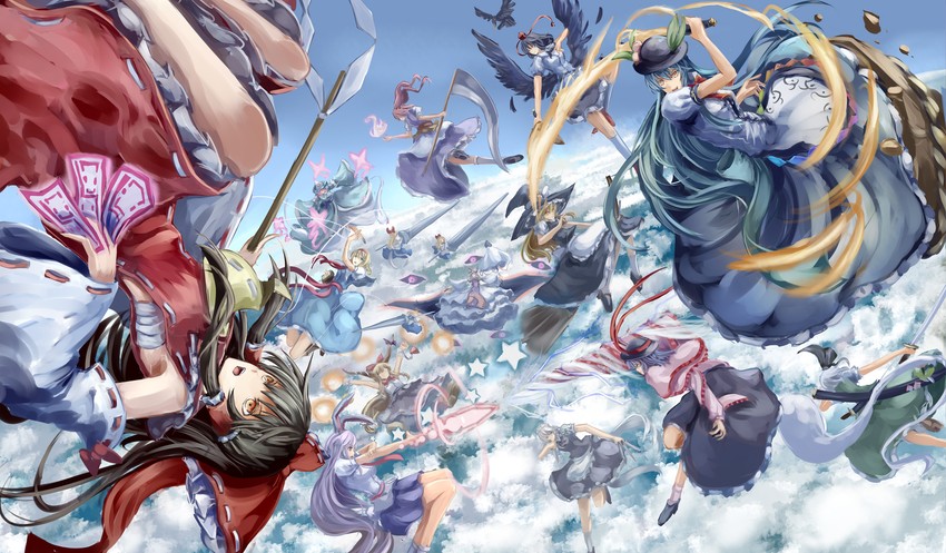 hakurei reimu, kirisame marisa, izayoi sakuya, konpaku youmu, alice margatroid, and 9 more (touhou and 1 more) drawn by uutan_(shibainu_kakumei)