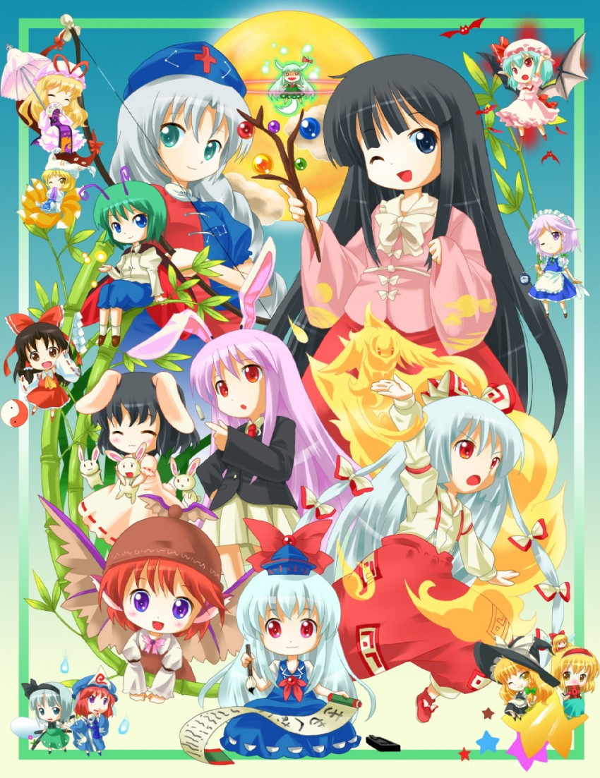 hakurei reimu, kirisame marisa, remilia scarlet, izayoi sakuya, konpaku youmu, and 14 more (touhou and 1 more) drawn by michii_yuuki