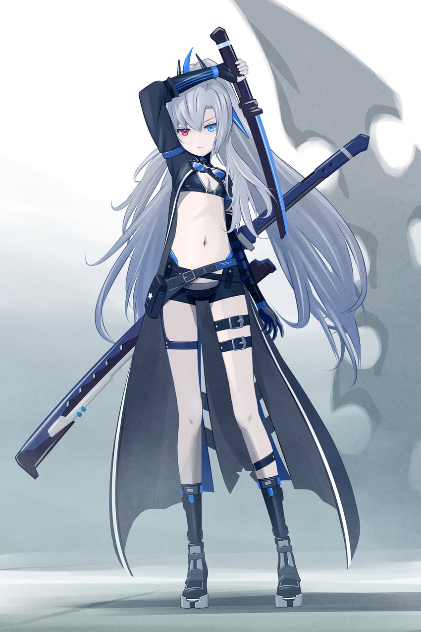 black rock shooter, alpha, and alpha: crimson weave (punishing: gray raven and 1 more) drawn by 32zzz