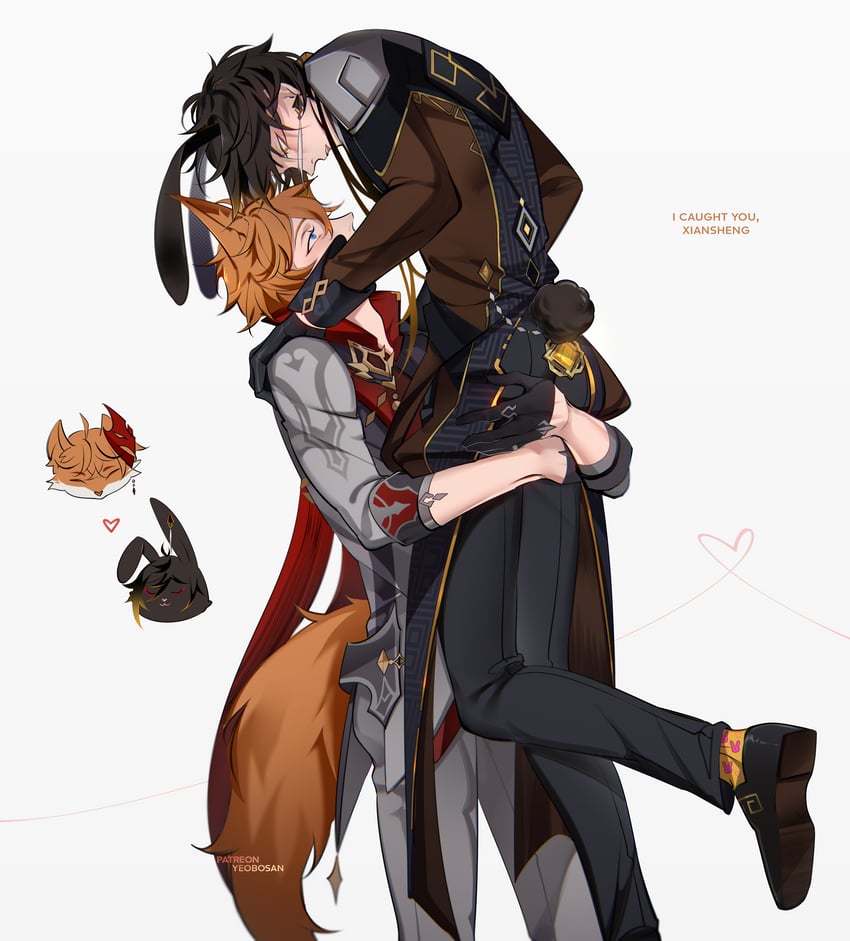 zhongli and tartaglia (genshin impact) drawn by yeobosan