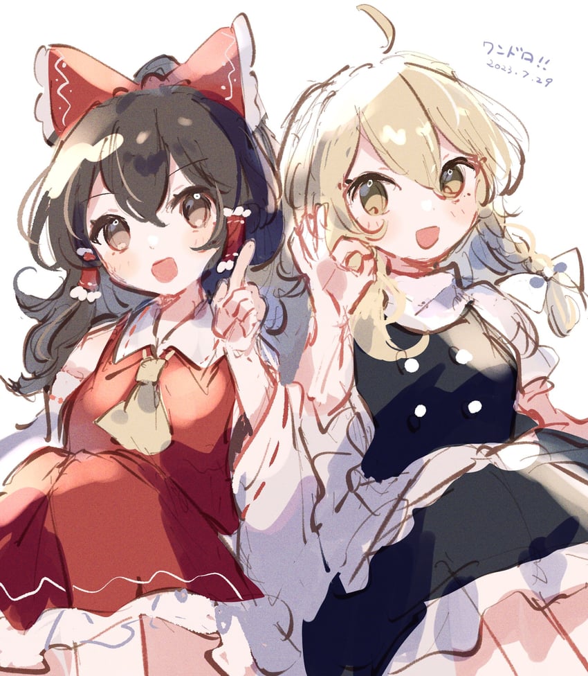 hakurei reimu and kirisame marisa (touhou) drawn by nig_18