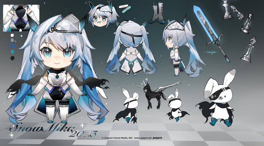 hatsune miku, yuki miku, and rabbit yukine (vocaloid) drawn by rumoon