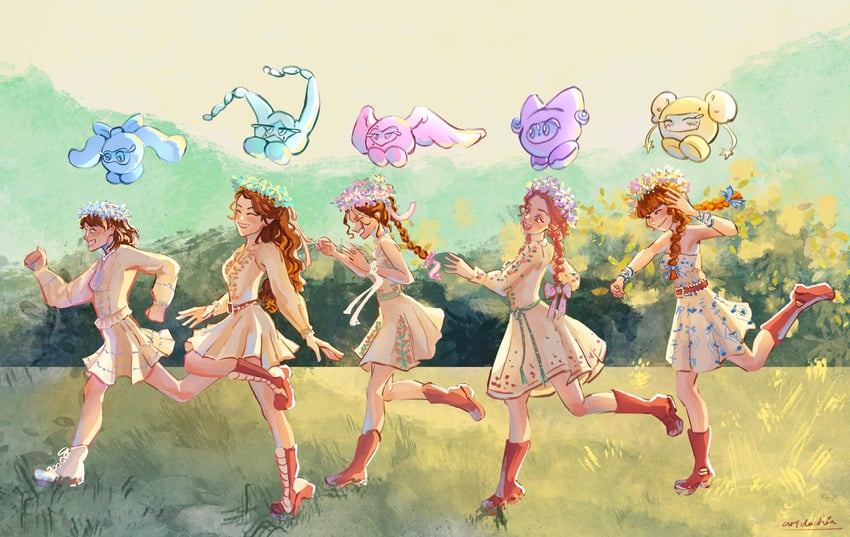 seulgi, irene, joy, wendy, and yeri (real life and 1 more) drawn by artduchin