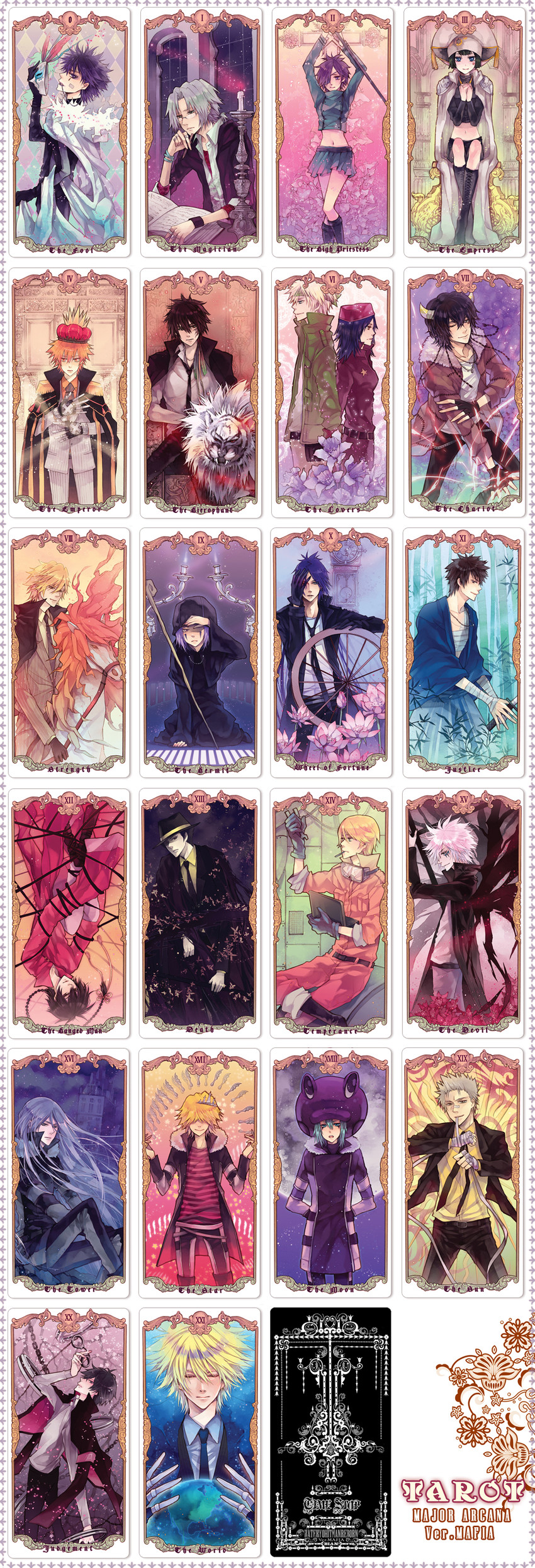 chrome dokuro, sawada tsunayoshi, rokudou mukuro, belphegor, hibari kyouya, and 19 more (katekyo hitman reborn!) drawn by bian_(biannnn)