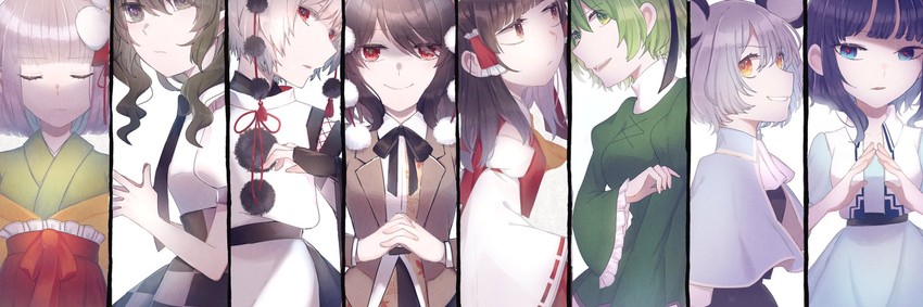 hakurei reimu, shameimaru aya, inubashiri momiji, nazrin, himekaidou hatate, and 3 more (touhou) drawn by toraneko_2