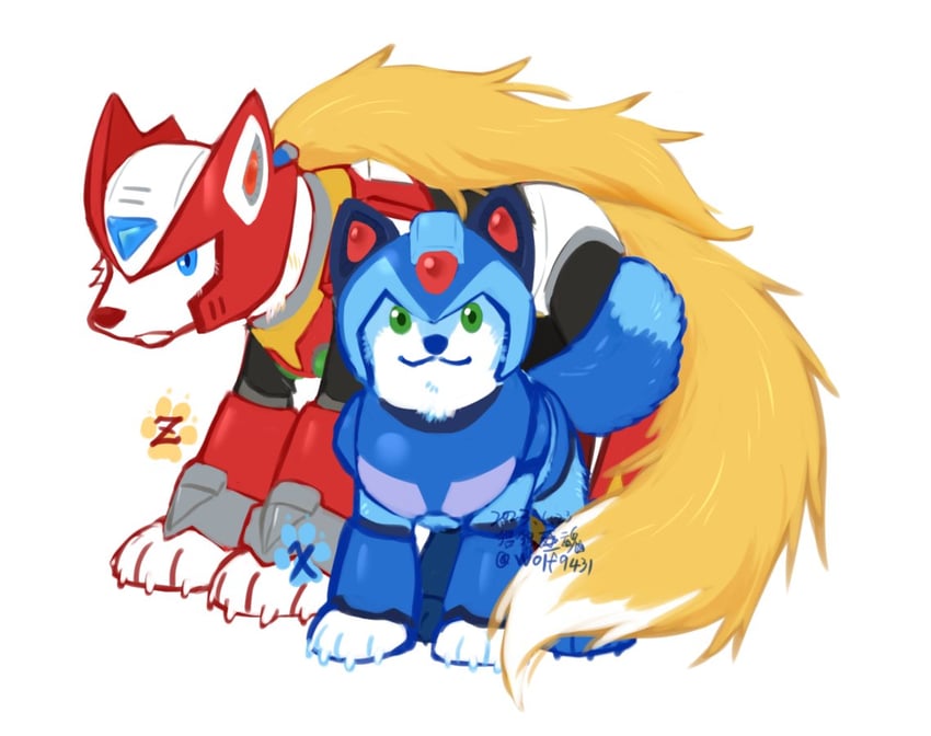 zero and x (mega man and 1 more) drawn by wolf9431