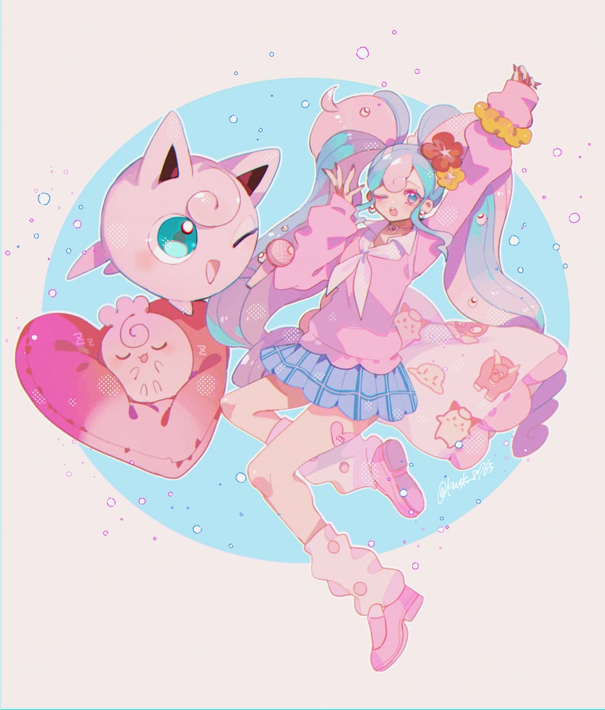 hatsune miku, jigglypuff, fairy miku, igglybuff, clefairy sprite, and 2 more (pokemon and 2 more) drawn by kawasaki_(kwsk_8765)