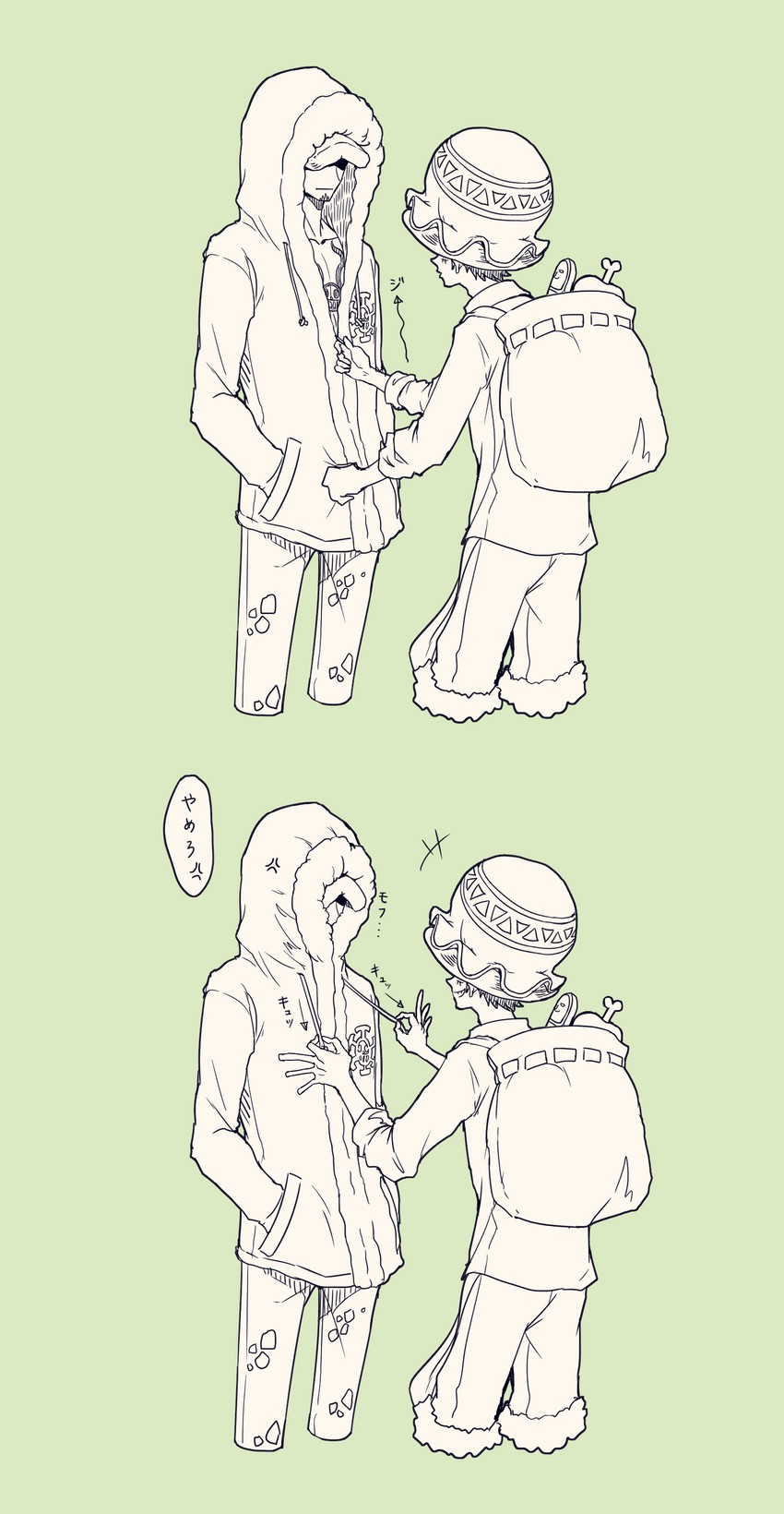 monkey d. luffy and trafalgar law (one piece and 1 more) drawn by akazu_kieshi
