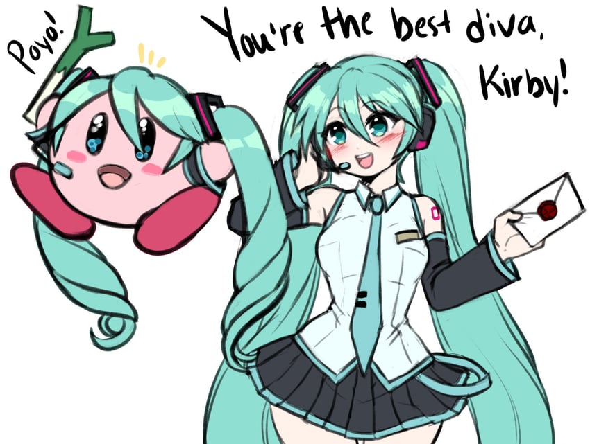 hatsune miku and kirby (vocaloid and 1 more) drawn by jojobee