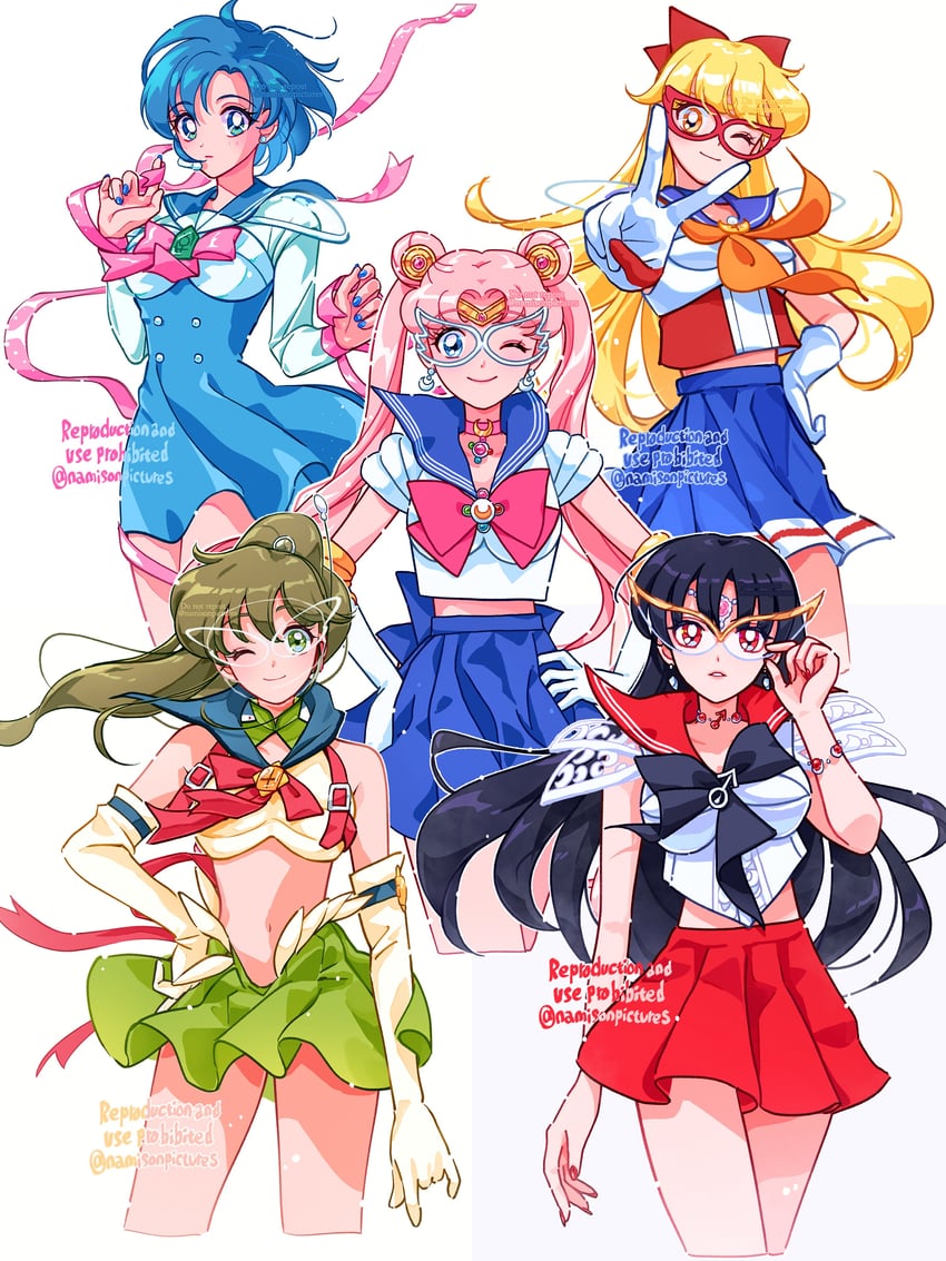 tsukino usagi, sailor moon, mizuno ami, aino minako, hino rei, and 5 more (bishoujo senshi sailor moon) drawn by namisonpictures