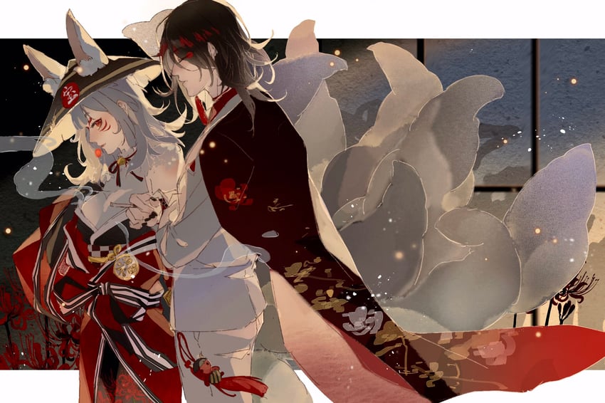 vox akuma, nina kosaka, and oni giri (nijisanji and 1 more) drawn by bai_tang