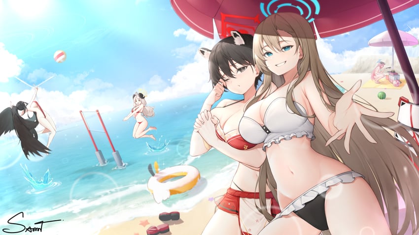 asuna, hasumi, tsubaki, izumi, and juri (blue archive) drawn by samart