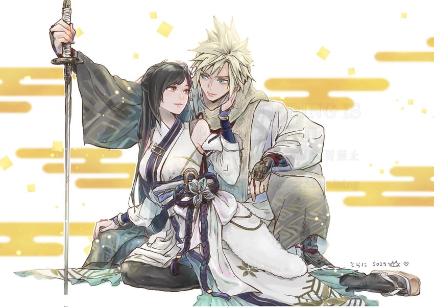 tifa lockhart and cloud strife (final fantasy and 2 more) drawn by ninnin5tora