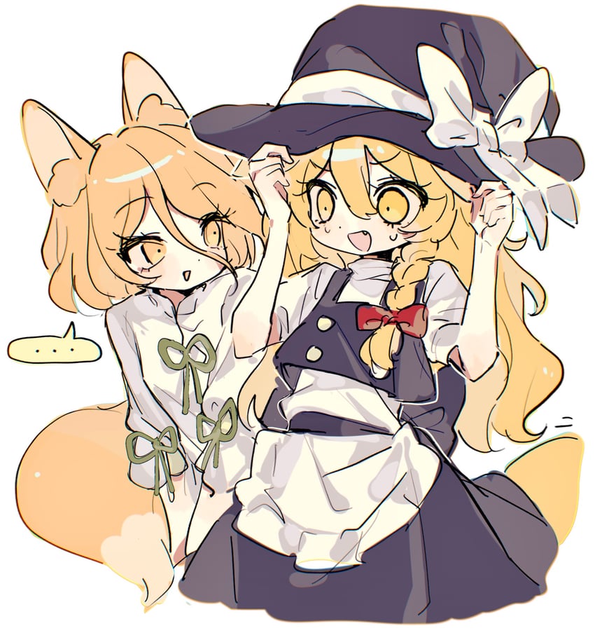 kirisame marisa, kudamaki tsukasa, and youkai fox (touhou) drawn by springarashi02