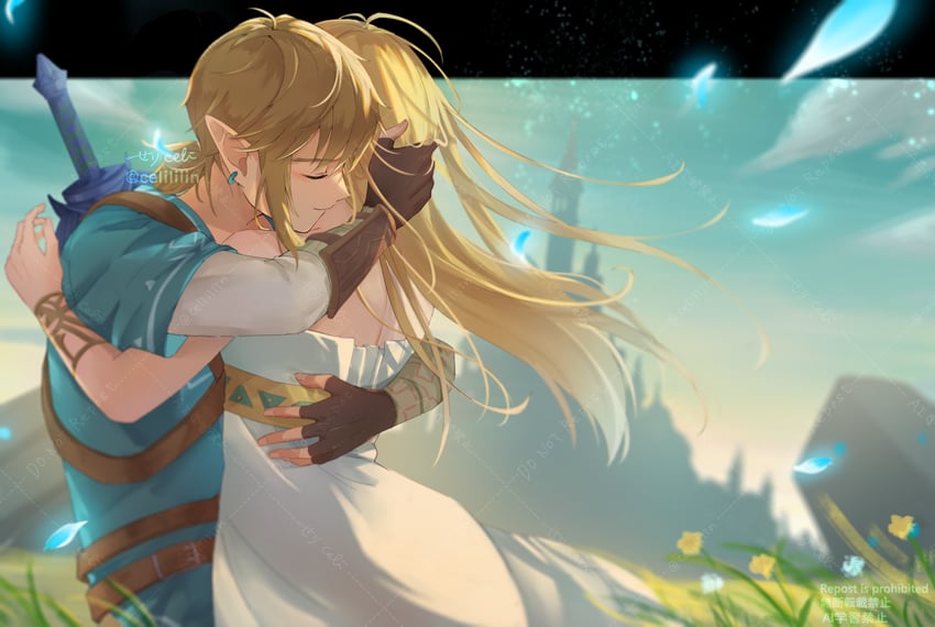 link and princess zelda (the legend of zelda and 1 more) drawn by seri_(yuukasakura)