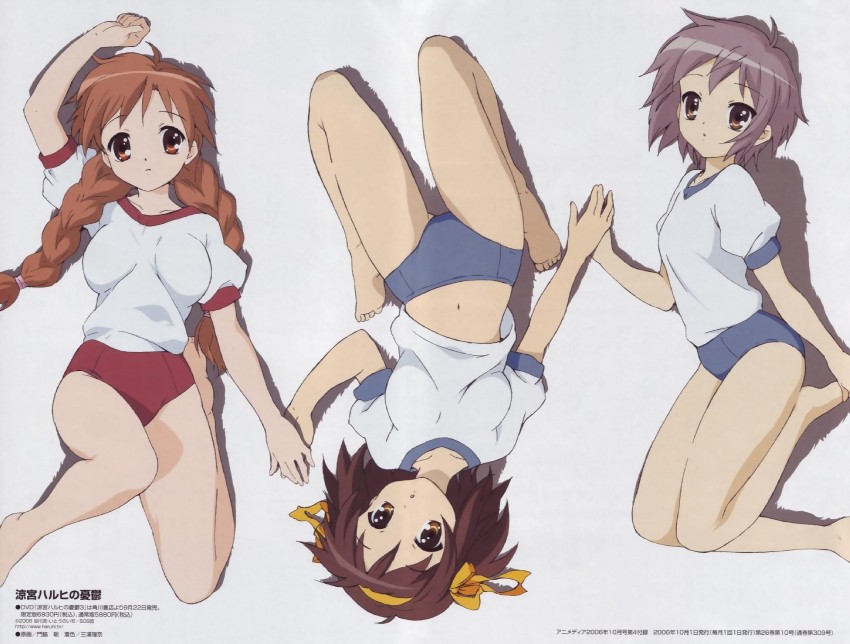 suzumiya haruhi, nagato yuki, and asahina mikuru (suzumiya haruhi no yuuutsu) drawn by kadowaki_satoshi