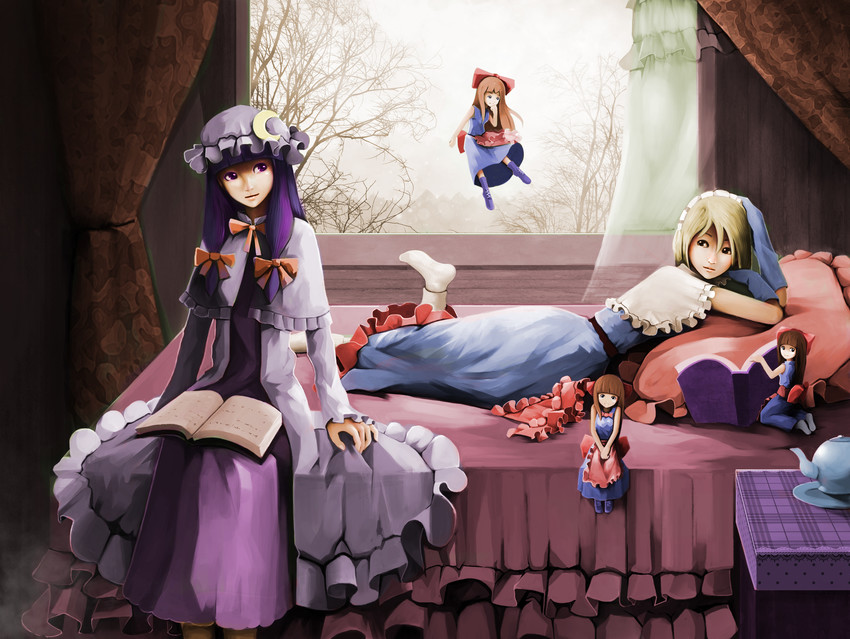 alice margatroid, patchouli knowledge, and shanghai doll (touhou) drawn by diandianzai