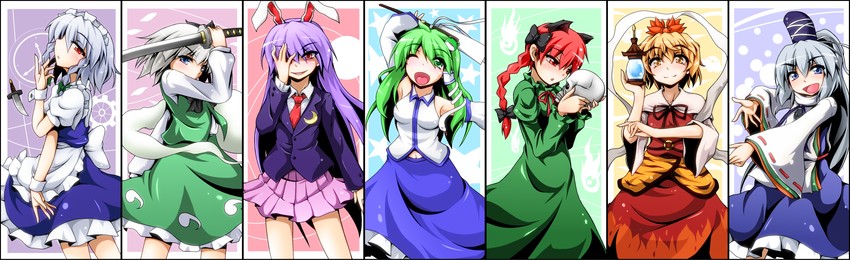 izayoi sakuya, kochiya sanae, konpaku youmu, reisen udongein inaba, kaenbyou rin, and 2 more (touhou) drawn by yoshihiro-m