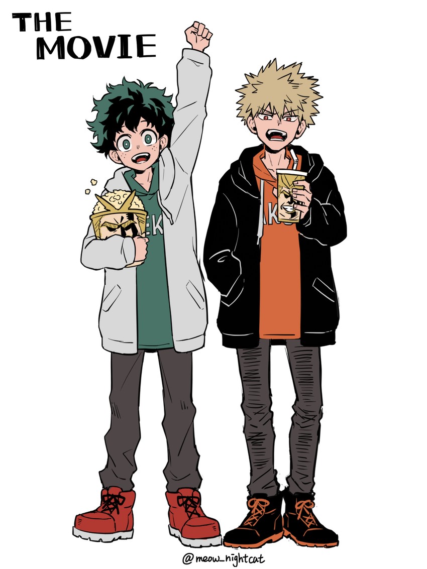 midoriya izuku, bakugou katsuki, and all might (boku no hero academia) drawn by nightcat