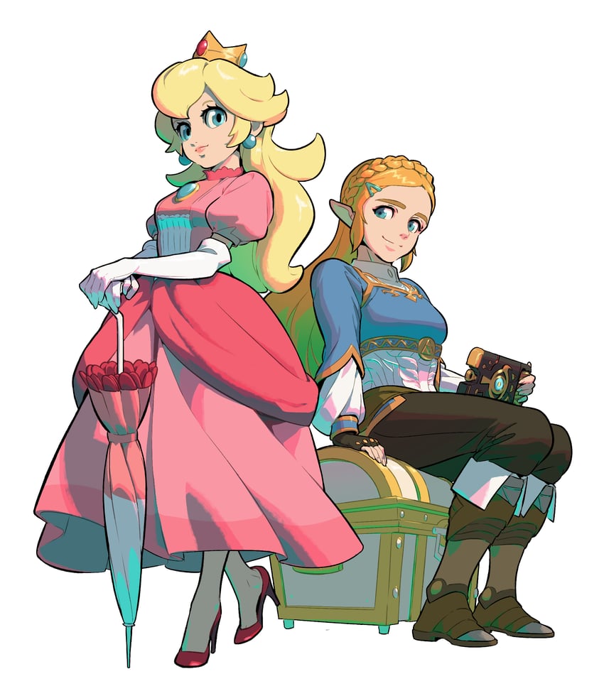 princess zelda and princess peach (the legend of zelda and 2 more) drawn by redlhzz