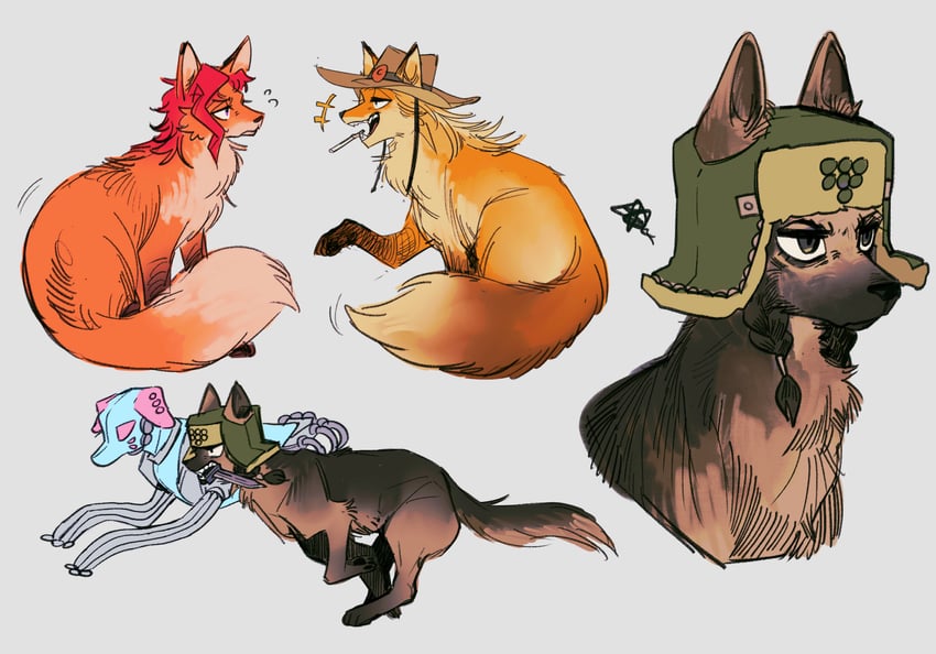 kakyoin noriaki, hol horse, mamezuku rai, and doggy style (jojo no kimyou na bouken and 2 more) drawn by swampland