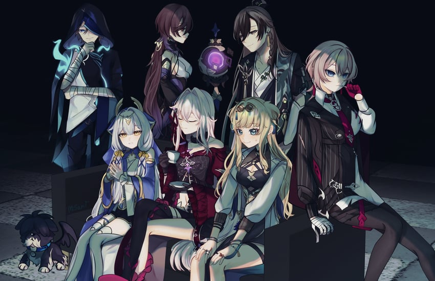 thelema nutriscu, songque, lantern, serapeum, duonigue, and 4 more (honkai and 1 more) drawn by misapit