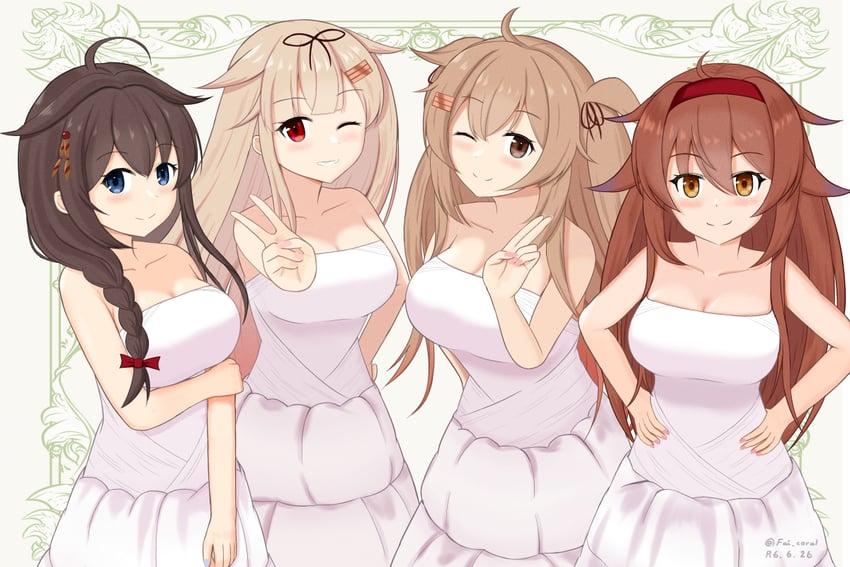 shigure, yuudachi, shigure kai ni, yuudachi kai ni, murasame, and 3 more (kantai collection) drawn by fai_(fai_coral)