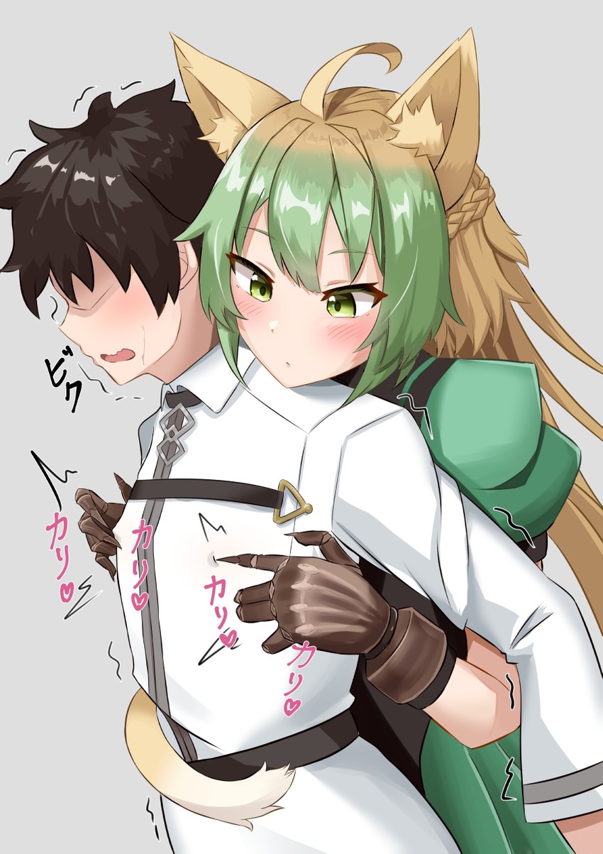 fujimaru ritsuka and atalanta (fate and 2 more) drawn by yuzu_kiro