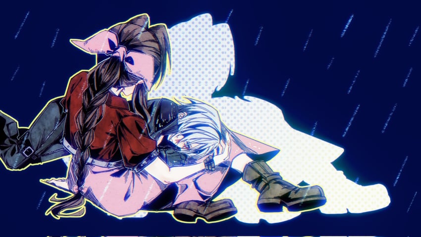 aerith gainsborough and kadaj (final fantasy and 2 more) drawn by zdax20001212