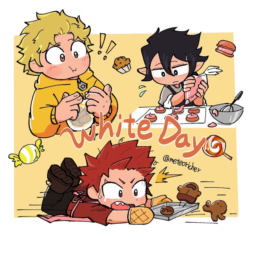 kirishima eijiro, amajiki tamaki, and fat gum (boku no hero academia) drawn by meteoricher