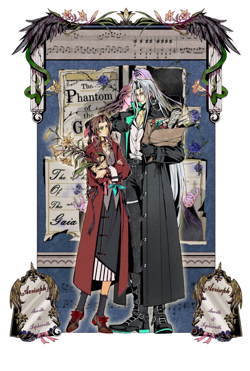aerith gainsborough and sephiroth (final fantasy and 2 more) drawn by zdax20001212