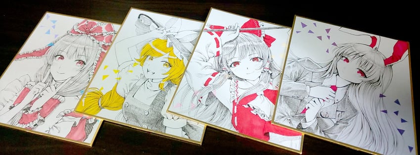 hakurei reimu, kirisame marisa, reisen udongein inaba, and kagiyama hina (touhou) drawn by kageharu
