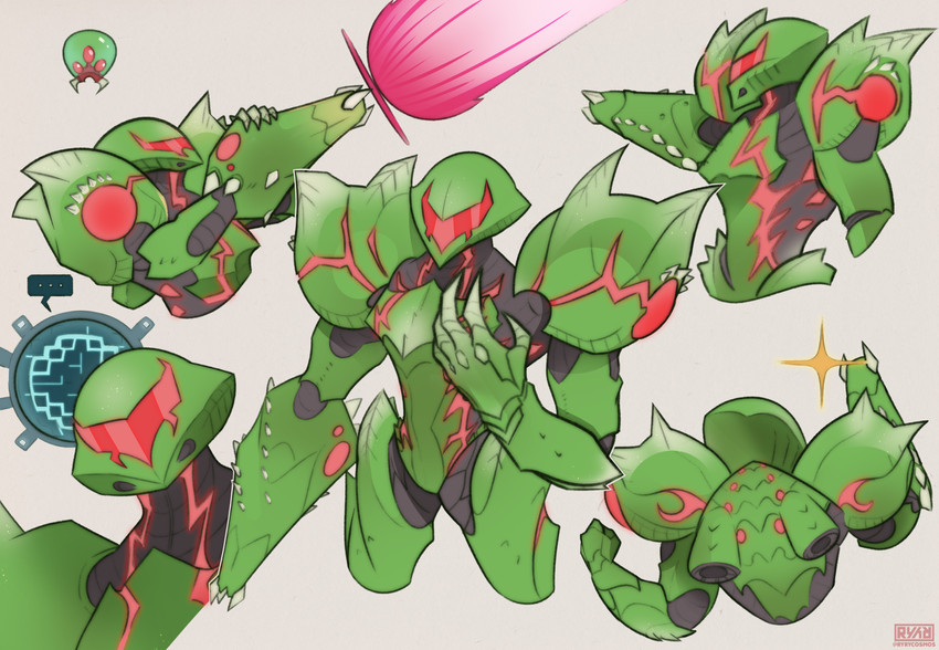 samus aran, metroid, metroid larva, and adam malkovich (metroid and 1 more) drawn by ryrycosmos