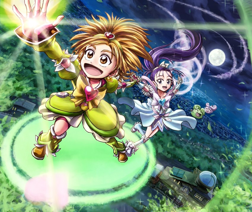 hyuuga saki, mishou mai, moop, foop, cure bright, and 1 more (precure and 1 more) drawn by nakajima_majikana