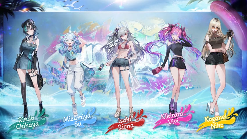 rindo chihaya, koganei niko, kikirara vivi, mizumiya su, and isaki riona (hololive and 1 more) drawn by chyan
